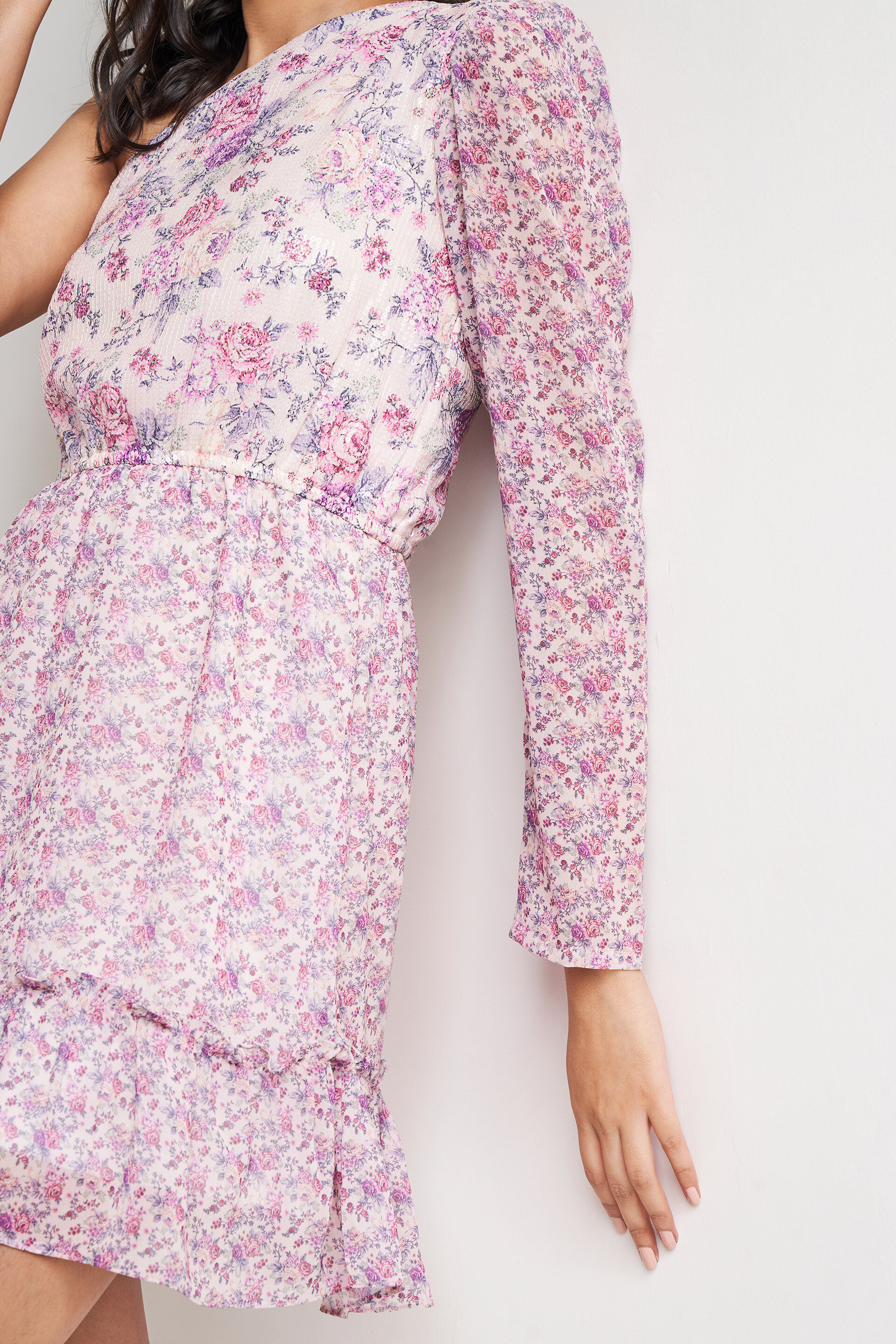 Multi Color Floral One Shoulder Dress, Multi Color, image 6